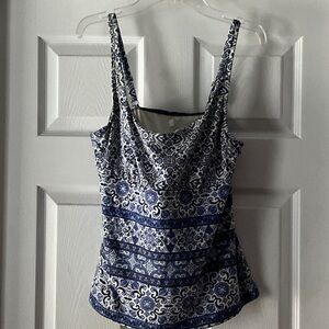 Blue and White Patterned Swim Top